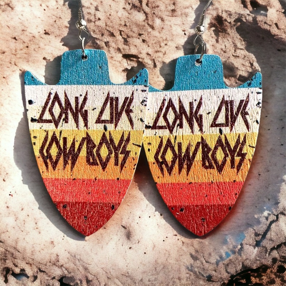 New Long live cowboys wooden earrings